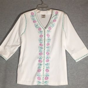 ALLISON DALY Floral Embroidery Beads & Sequins V Neck Long Line 3/4 Sleeve Tunic